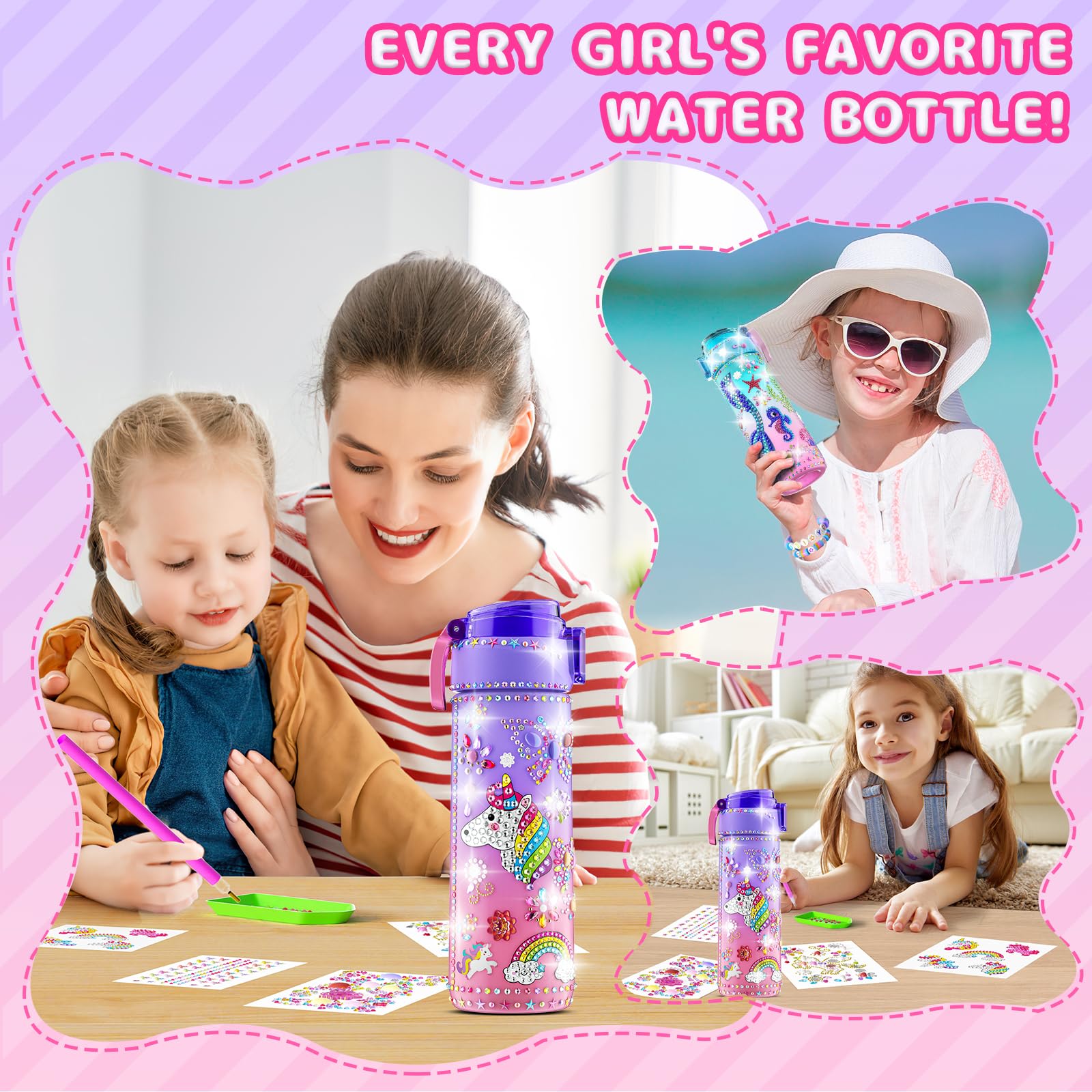Gifts for Girls 4-12, Decorate Your Own Water Bottle Kits for Girls, Unicorn Diamond Painting Toys & Friendship Bracelet Kit, Fun Arts Crafts for Kids Ages 4-6-8-10, Birthday Gifts Toys for Kids