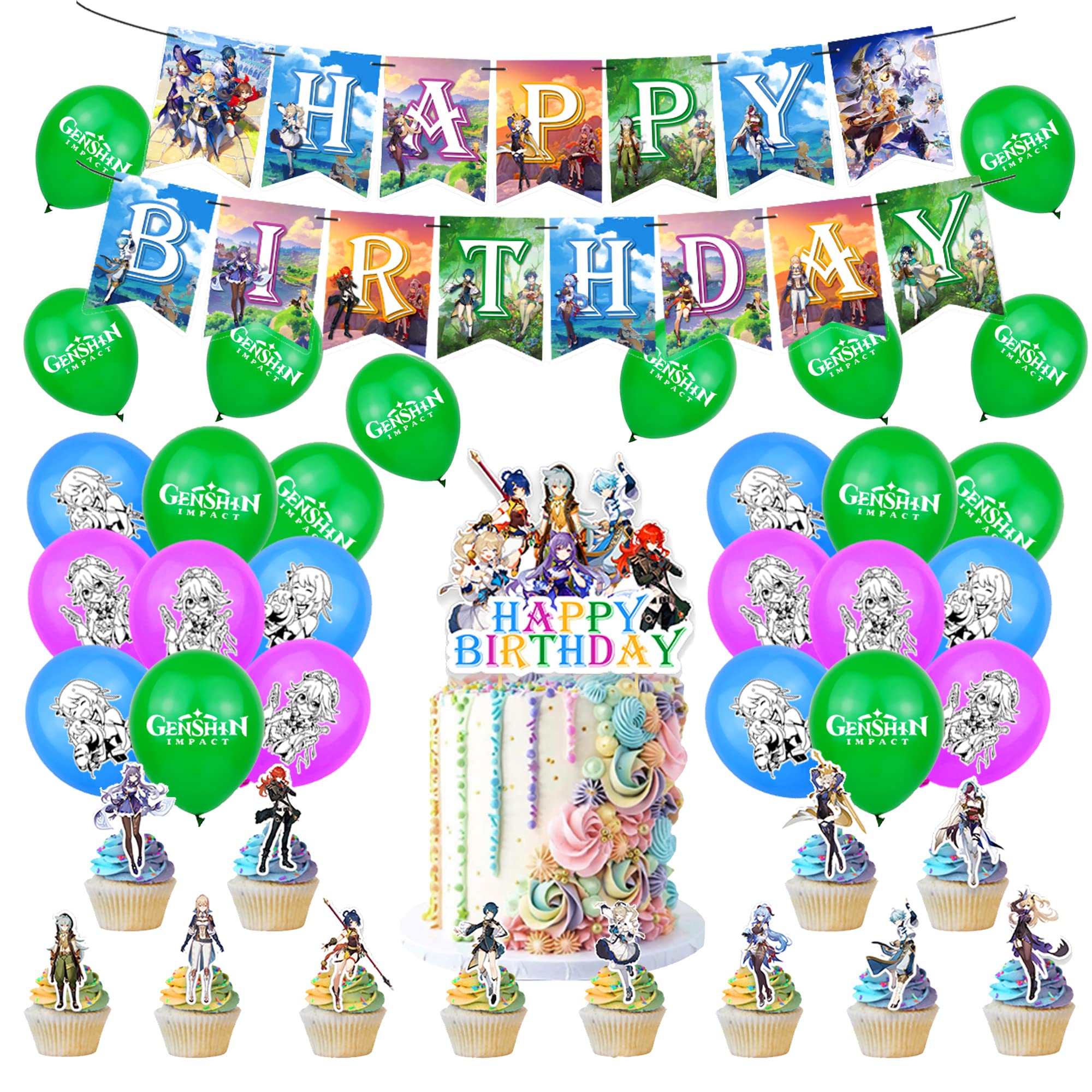 Genshin Impact Party Supplies - Cake Topper, Balloons, Birthday Banner & Decorations