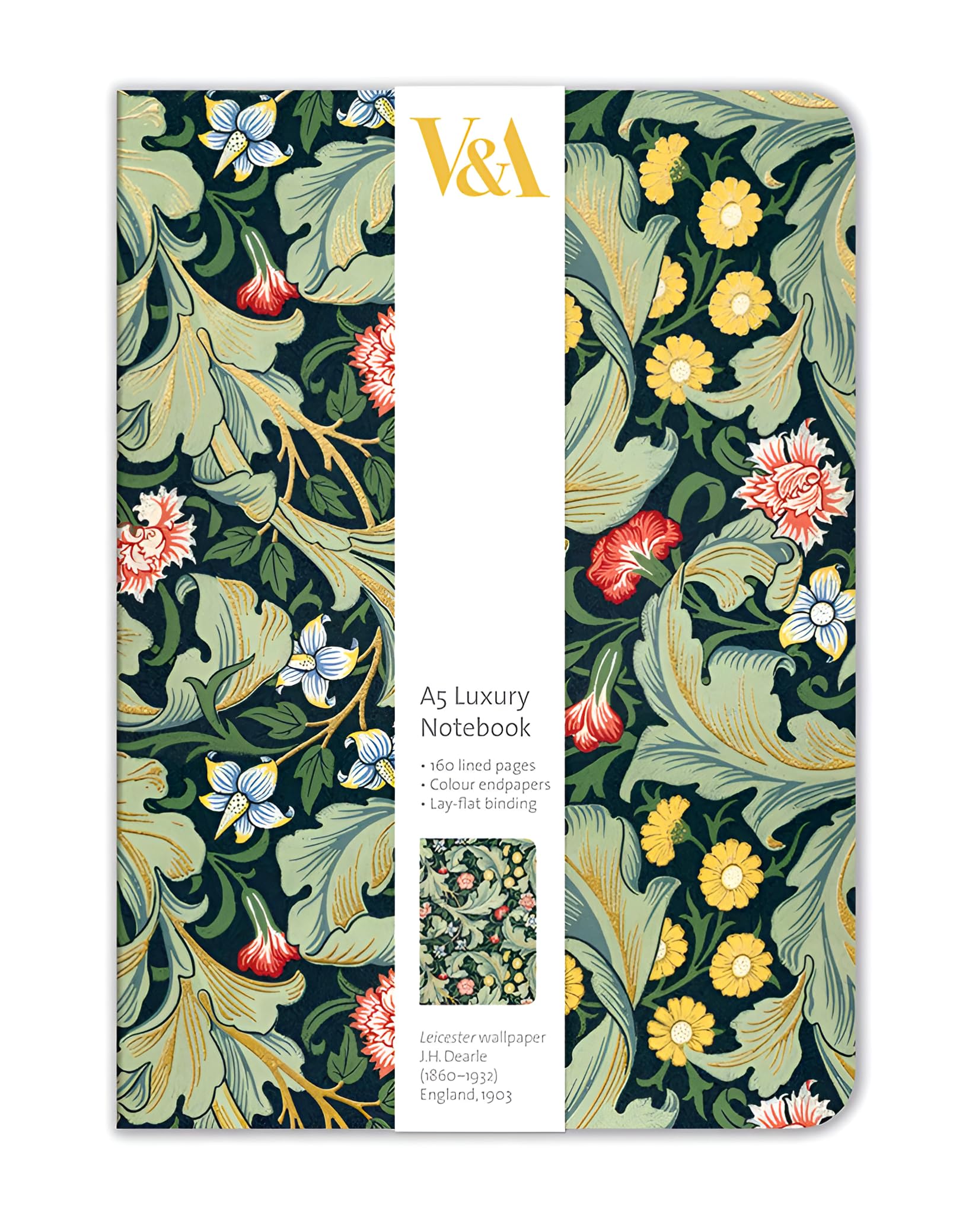 Museums & Galleries V&A Leicester Wallpaper A5 Luxury Notebook – 160 Lined Pages, Lay-Flat Binding & Coloured Endpapers (14.8 × 21 cm)