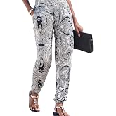 LASCANA Women's Casual Boho Pants - Flat Front, Elastic Waistband &amp; Leg-Ends, Side Slit Pockets, Comfy