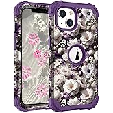 Hocase for iPhone 14 Case/iPhone 13 Case, Heavy Duty Shockproof Protection Soft Silicone Rubber+Hard Plastic Bumpers Hybrid Protective Case for iPhone 13/14 (6.1") - White Flowers