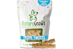 Nature Gnaws Tripe Twists for Dogs 4-5" (10 Count) - Crunchy Grain Free Reward Snack for Small, Medium & Large Breeds - Natural Beef Dog Chew Treats - Rawhide Free