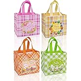 Jaywayang 4Pack Easter Non-woven Bags with Handle, Happy Easter Gift Bags for Kids, Reusable Goodie Bags, Rabbit Bunny Treat Bags, Egg Hunt Game, Party Supplies.