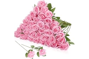 Hoemwarm 36 Pcs Silk Pink Roses Bouquet Bridal Artificial Flowers Mothers Day,Fake Rose Long Stem Realistic Artificial Flowers Bulk for Wedding Bouquet Ball Arrangement Centerpiece Party Decor
