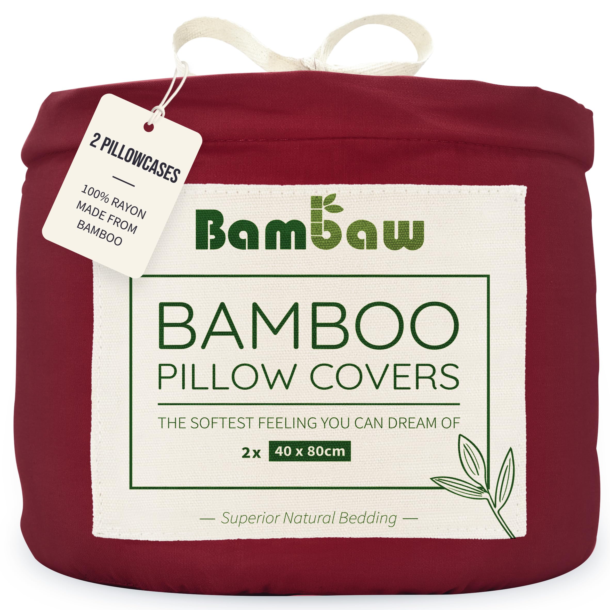 Bambaw Burgundy Pillow Cases 2 Pack | Super Soft Bamboo Pillow Covers | 40x80 cm | Cool & Anti Allergy | Luxury Hotel Bedding