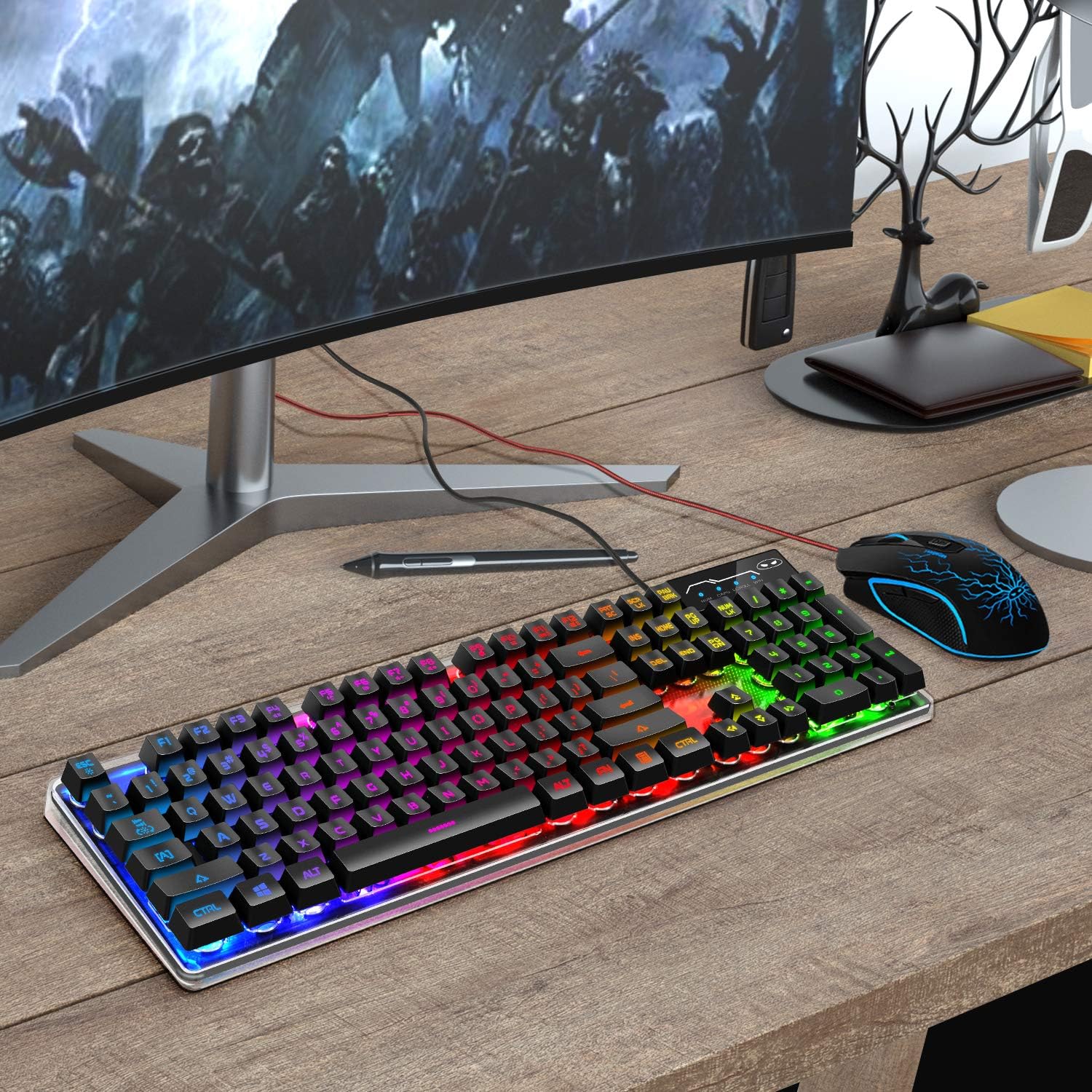 Gaming Keyboard and Mouse Combo, K1 LED Rainbow Backlit Keyboard with 104 Key Computer PC Gaming Keyboard for PC/Laptop: Computers & Accessories