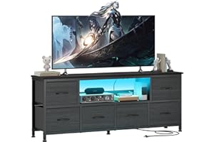 Lulive TV Stand for Bedroom, LED Rustic Brown Dresser for Living Room with 6 Fabric Drawers,43 50 55in TV Stand Power Outlet,