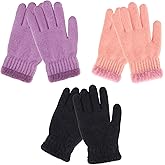 FENELY 3 Pairs Kids Winter Knit Gloves - Stretchy Full Finger Fluffy Warm for Boys Girls Toddler 4-7-12 Years