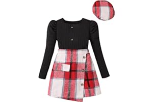 Coaturi Girl Fall Clothes Sets: 3 Piece Fall Winter Outfits Square Neck Top Skirt Shorts Sets with Hat for Tween 6-12 Years