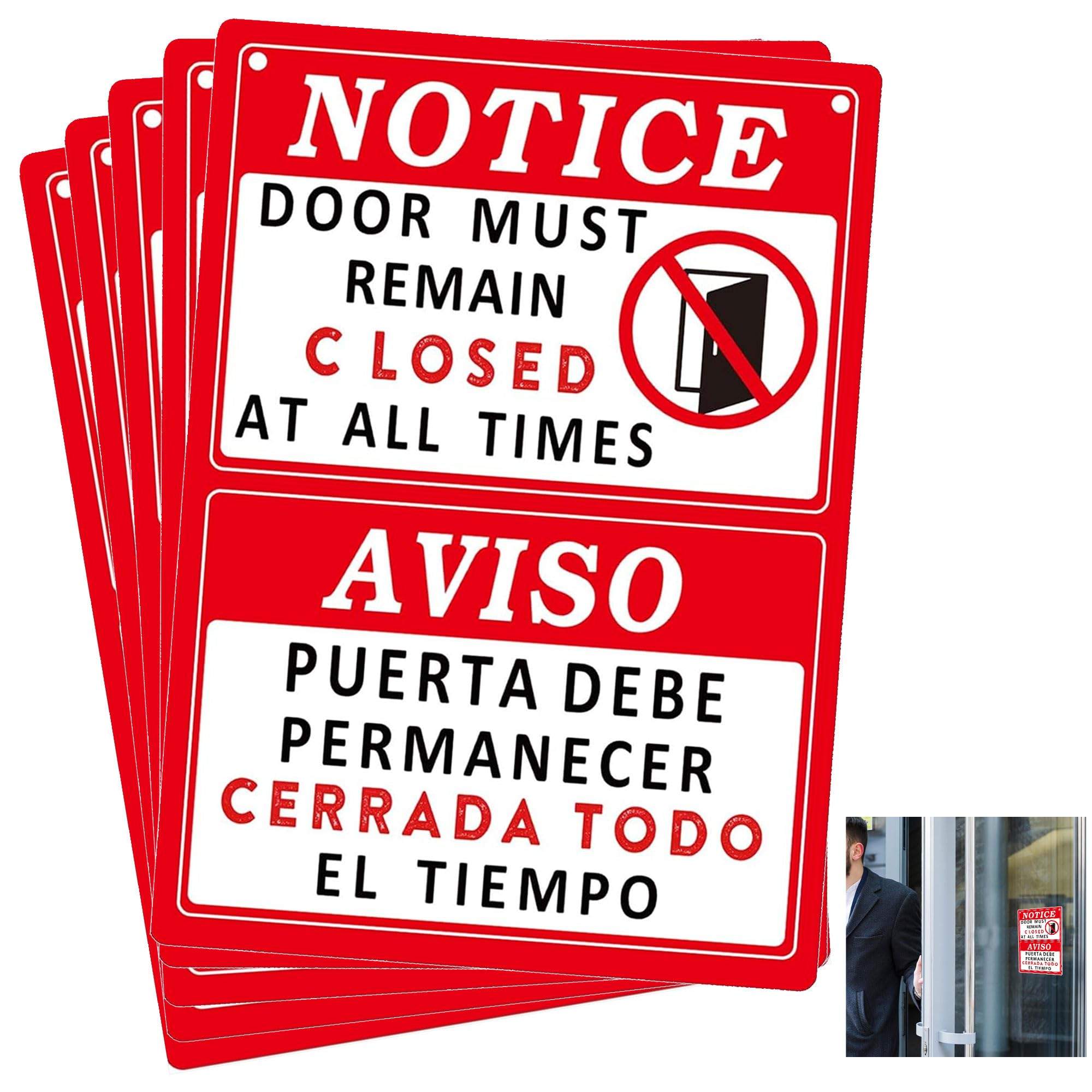 Notice "Door Must Remain Closed at All Times" Labels Bilingual Labels 5 PcsKeep Door Closed Stickers 5x7 inch Please Make Sure This Doors Stays Locked Decals Retail Store Safety Sign Doors Notice