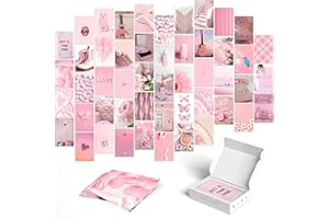 Y2K BOO Rose Pink Wall Collage Kit - 50pcs Aesthetic Posters for Room Decor, Perfect for Dorms and Bedrooms, Cute and Trendy Pink Wall Art for Teen Girls' Stylish Spaces