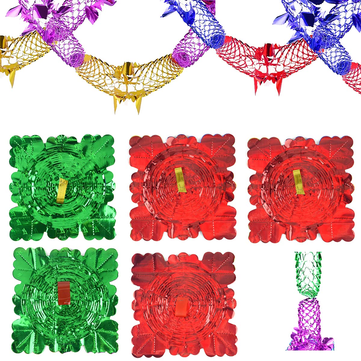 5 Pcs Coloured Christmas Foil Garland Hanging Decorations - 9.8ft Swirl Tinsel for Wedding, Xmas & New Year Parties