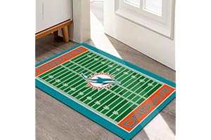 AYYQHC Football Field Design Entry Floor Mat,30" W x 18" H Green Orange Design Non-Slip Rubber Door Mat for Football Sports Fans, Home Decor Area Rug