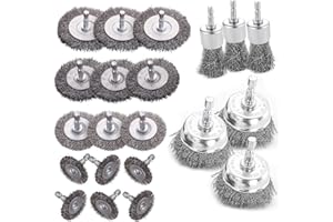 Double Elite Wire Brush for Drill Set 21 Pcs, Abrasive Wire Wheel for Drill 1/4 Inch Hex Shank, Wire Cup Brush for Drill, Drill Wire Brush Coarse Crimped Carbon Steel, Wire Brush Drill Attachments