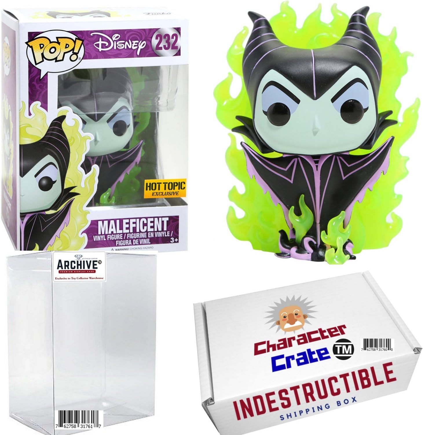 Funko Pop! Disney Maleficent With Flames, Hot Topic Exclusive Vinyl Figure, Concierge Collector Grade Bundle