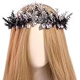 MOSTORY Black Elf Flower Crown - Fairy Woodland Headpiece Forest Floral Headband Black Elven Tiara for Women Renaissance Halloween Medieval Party Cosplay