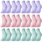 Liitrsh 12 Pairs Pilates Socks with Grips for Women Non Slip Yoga Crew Socks for Dance, Barre, Hospital, Workout