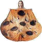 BATTILO HOME 71 Inch Chocolate Chip Cookie Blanket Adult Size, Soft and Comfortable Flannel Round Blanket, Giant Food Blankets That Look Like Food for Women/Teens/Men/Kids