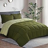 HIG 3pc Olive Green Queen Comforter Set - All Season Reversible Down Alternative Comforter with Two Shams - Quilted Duvet Insert with Corner Tabs - Box Stitched - Breathable, Soft, Fluffy