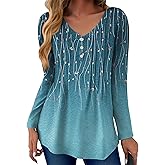 Zeagoo Womens Long Sleeve Tops V-Neck Loose Fit Shirts Pleated Print T-Shirts Dressy Casual 2026 Tunics