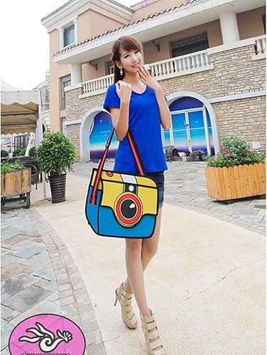 Amazon 3d立体 斜めかけバッグ 2d 二次元 バックパック 可愛い 写真機 風格 スクールバッグ イエロー 斜めかけバッグ