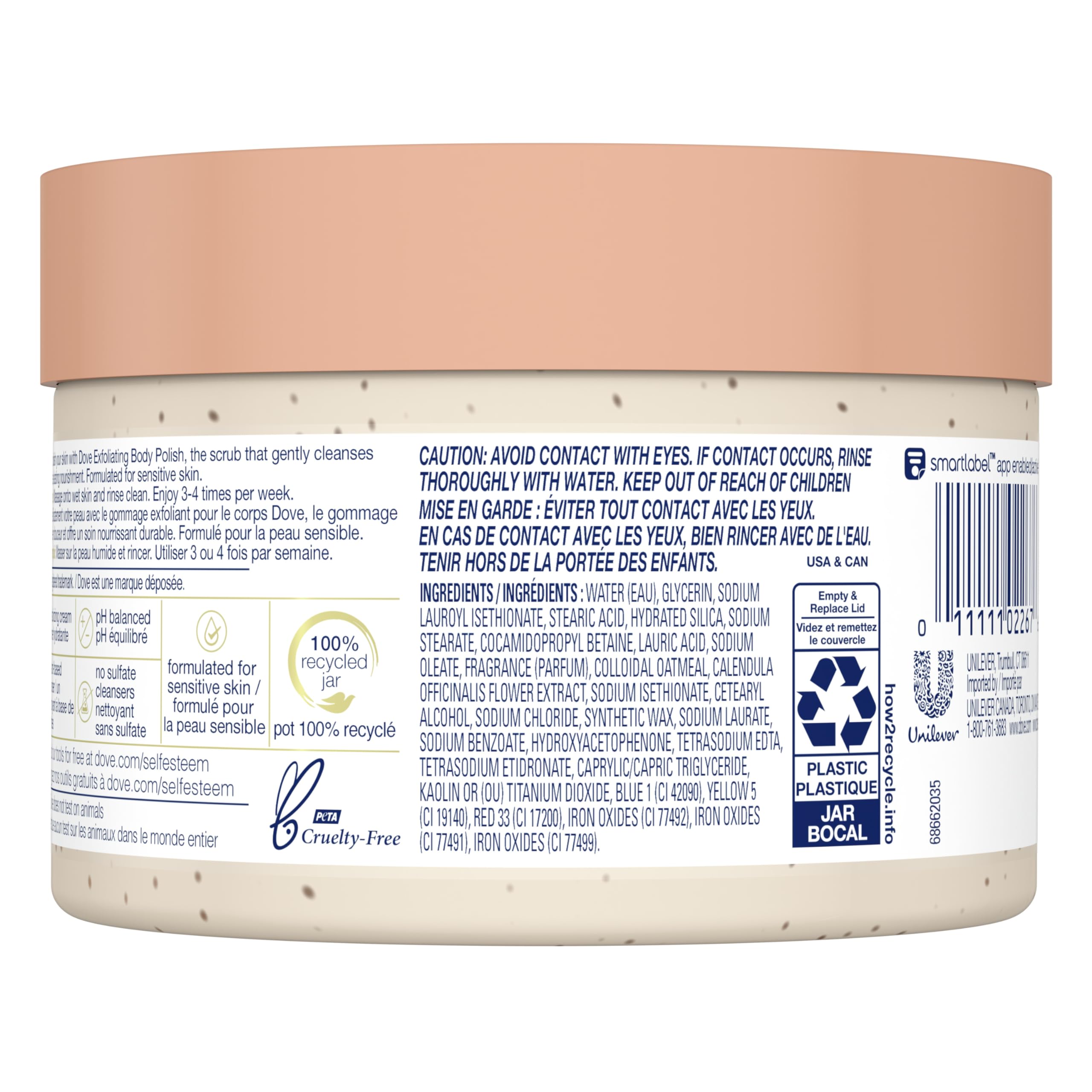 Dove Exfoliating Body Polish Scrub for Silky Skin Oatmeal & Calendula Oil Body Scrub Exfoliates & Gives Lasting Nourishment 10.5 oz