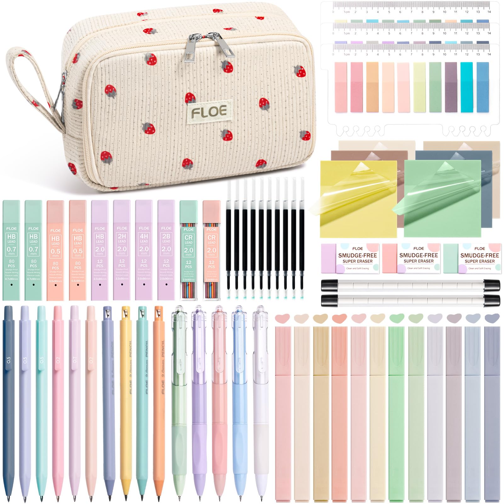 Photo 1 of 62PCS Aesthetic School Supplies, Cute Back to School Supplies College Essentials Preppy Stationary Set with Large Pencil Pouch Case, Pastel Highlighters Gel Pens Mechanical Pencils for Student Girls