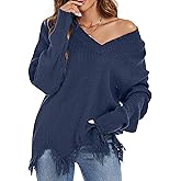 RANPHEE Womens Slouchy Long Sleeve Sweaters Fall Off The Shoulder Cute Baggy Pullover Sweater