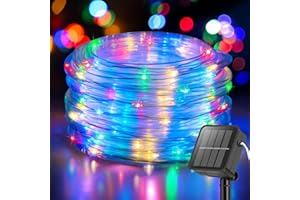 ANJAYLIA 33FT 100 LED Solar Rope Lights Outdoor Waterproof, Solar Powered Rope String Lights with 8 Modes for Outdoor, Patio, Garden, Camping, Holiday & Christmas Décor Multicolor