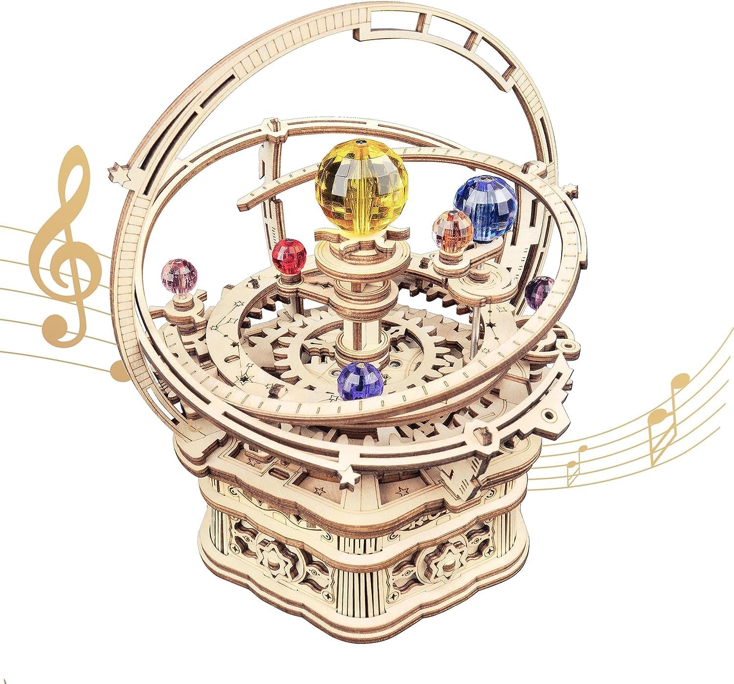 ROBOTIME Music Box 3D Puzzle Wooden Model Kits for Adults to Build, Mechanical Building Construction Craft Kits, Laser Cut Jigsaw Starry Night