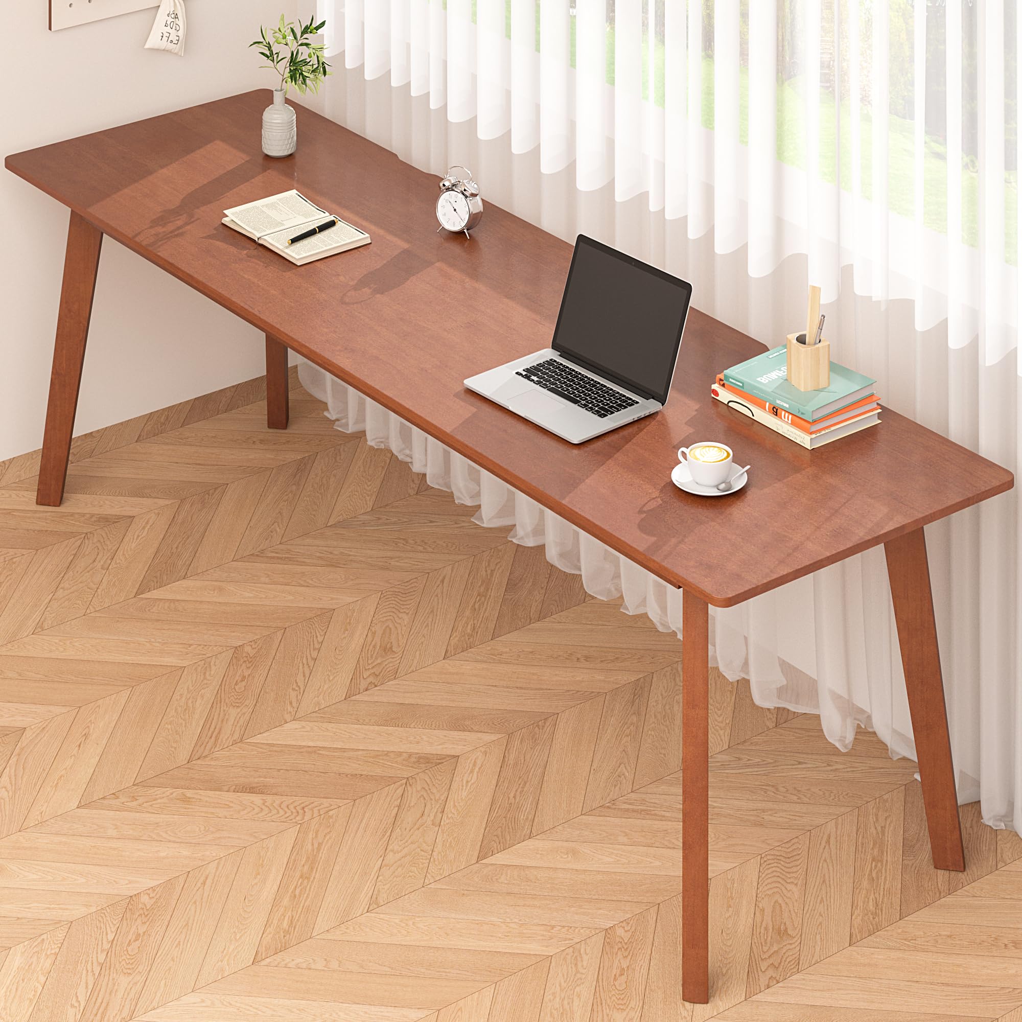 Photo 1 of ENPKLUTE Solid Wood Desk with Large Desktop - 70.9" Mid Century Modern Executive Desks, Farmhouse Home Office Computer Desks for Two People, Writing Study Table | 2 Person Desk for Any Room-Walnut