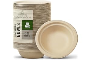 Homelance Compostable Bowls 12 OZ/350ml 150Pcs – Bamboo & Bagasse Disposable Bowls for Hot Soup-Temperature Resistant & Microwave Safe – Paper Bowls Disposable for Daily Meals