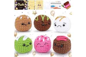 Fortuning's JDS Crochet Kit for Beginners - 6 PCS Chocolates Crochet Kits with Step-by-Step Video Tutorials, Beginner Crochet Kit for Adults, Crochet Colorful Chocolate Kit for Kids