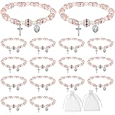 Junkin 30 Pcs Beaded Stretch Rosary Bracelet with Mesh Bags Catholic Bracelets for Women Girls Religious Rosary Bead Pink Bracelet Crucifix Medal Catholic