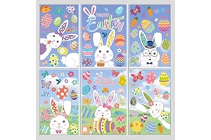 AUZESTO 121Pcs Easter Window Clings Stickers Bunny Window Clings Easter Egg Clings for Glass Windows, Cute Spring Window Clings Bunny Radish Eggs Butterfly Carrot Decals for Kids School Home Party