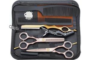 Purple Dragon 5.5 inch Hair Cutting Scissors Set with Razor, Leather Scissors Case, Barber Hair Cutting Shears Hair Thinning/