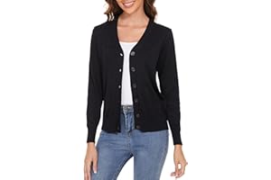 HUULOO Women's V Neck Button Down Long Sleeve Cardigan Sweater
