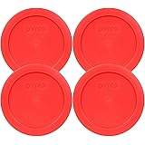 Pyrex 2 Cup Round Storage Cover #7200-pc for Glass Bowls (Pack of 4) - Red Color