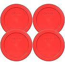 Pyrex 2 Cup Round Storage Cover #7200-pc for Glass Bowls (Pack of 4) - Red Color