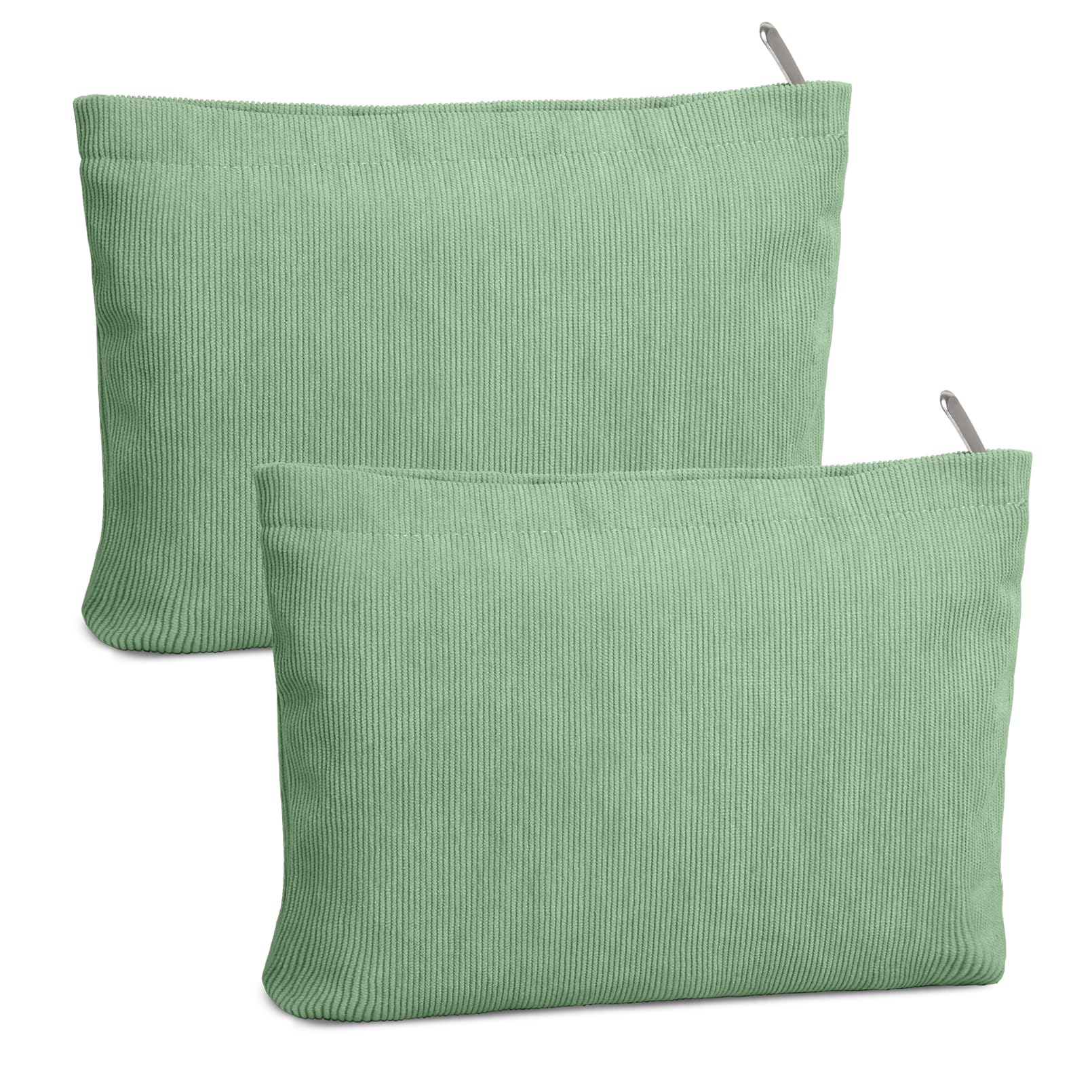 FITDON 2PCS Makeup Bag Zipper Pouch Travel Cosmetic Bags Organizer for Women Small Corduroy Make Up Bag Toiletry Bag, LightGreen