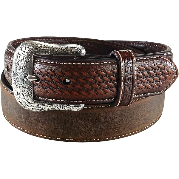 Brighton Men's Silver Creek Brown Western Scroll Belt Brown 32 at