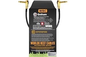 WORLDS BEST CABLES 12 Inch - Gotham GAC-1 Ultra Pro - Low-Cap (21pF/ft) Guitar Bass Effects Instrument, Patch Cable & Gold (6.35mm) Low-Profile R/A Pancake Type Connectors - Custom Made