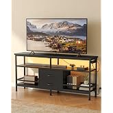 Lazzanto 55in TV Stand for 43-65in TVs, LED Lights, Charging Station, Black | TV Stands for Living Room, Holds up to 150lb, 4 AC outlets, 2 USB-C, 2 USB-A ports, LED with app control, open shelf, drawers