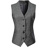 V VOCNI Women's Fully Lined 4 Button V-Neck Economy Dressy Suit Vest Waistcoat