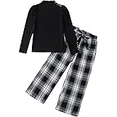 SODLON Girls Clothes Kids Fall Winter Outfits Long Sleeve Top Plaid Pants Casual Little Girl Clothing
