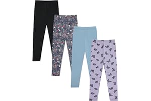 BTWEEN Girls' 4-Pack Fleece Lined Leggings: Whimsical Wonderland of Styles in Sizes 4-16! Unicorns, Flowers & Hearts Galore!