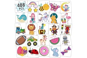 Partywind 408 PCS Kids Tattoos for Party Supplies, Individually Wrapped Sheet Temporary Tattoos Stickers for Kids Goodie Bag Stuffers, Fun Birthday Party Favors - Mixed