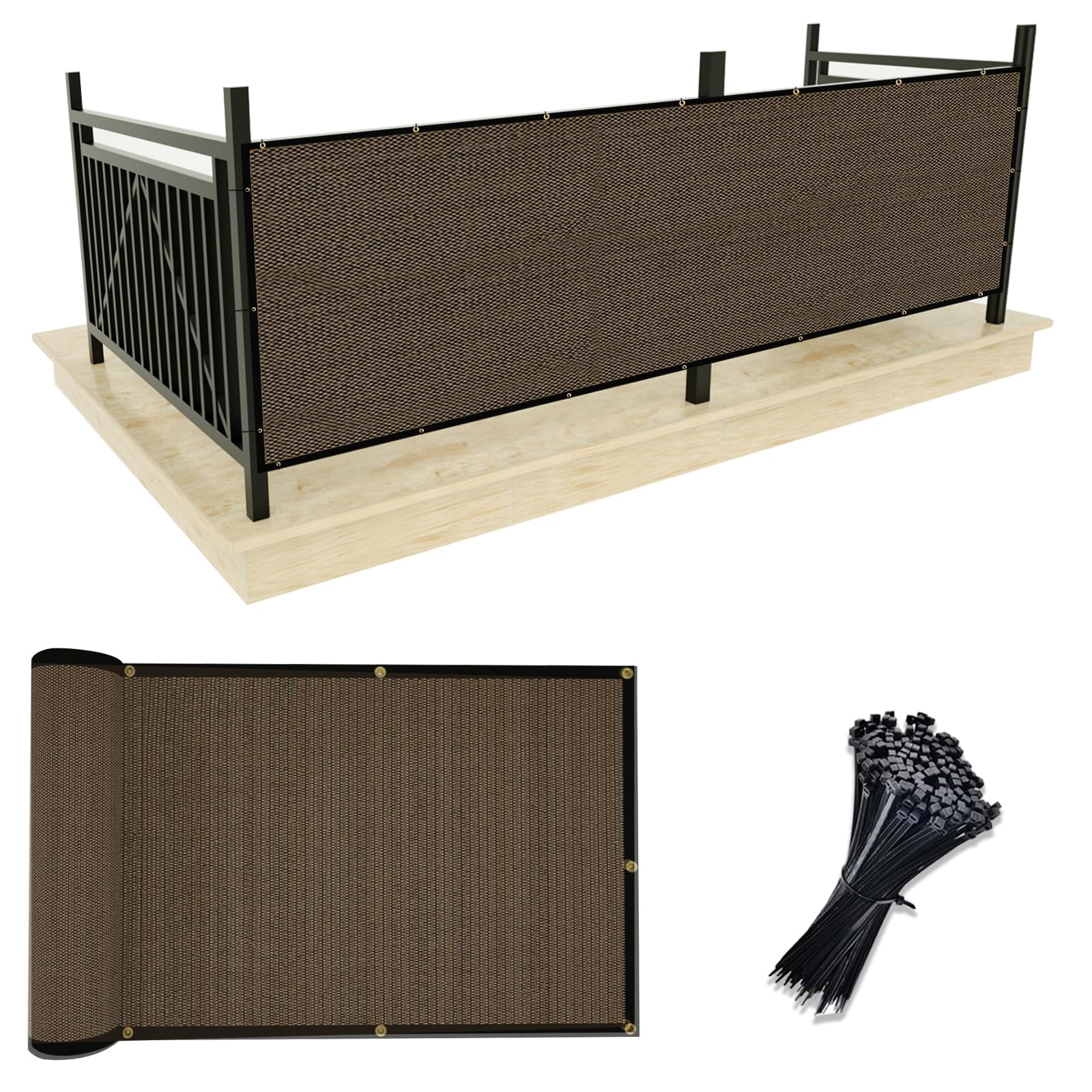 Photo 1 of UPGRADE Balcony Privacy Screen Fence Commercial Shade Cover 3' x 16' with Ties Durable and UV Resistant Perfect for Deck Patios-Mocha, Customizable