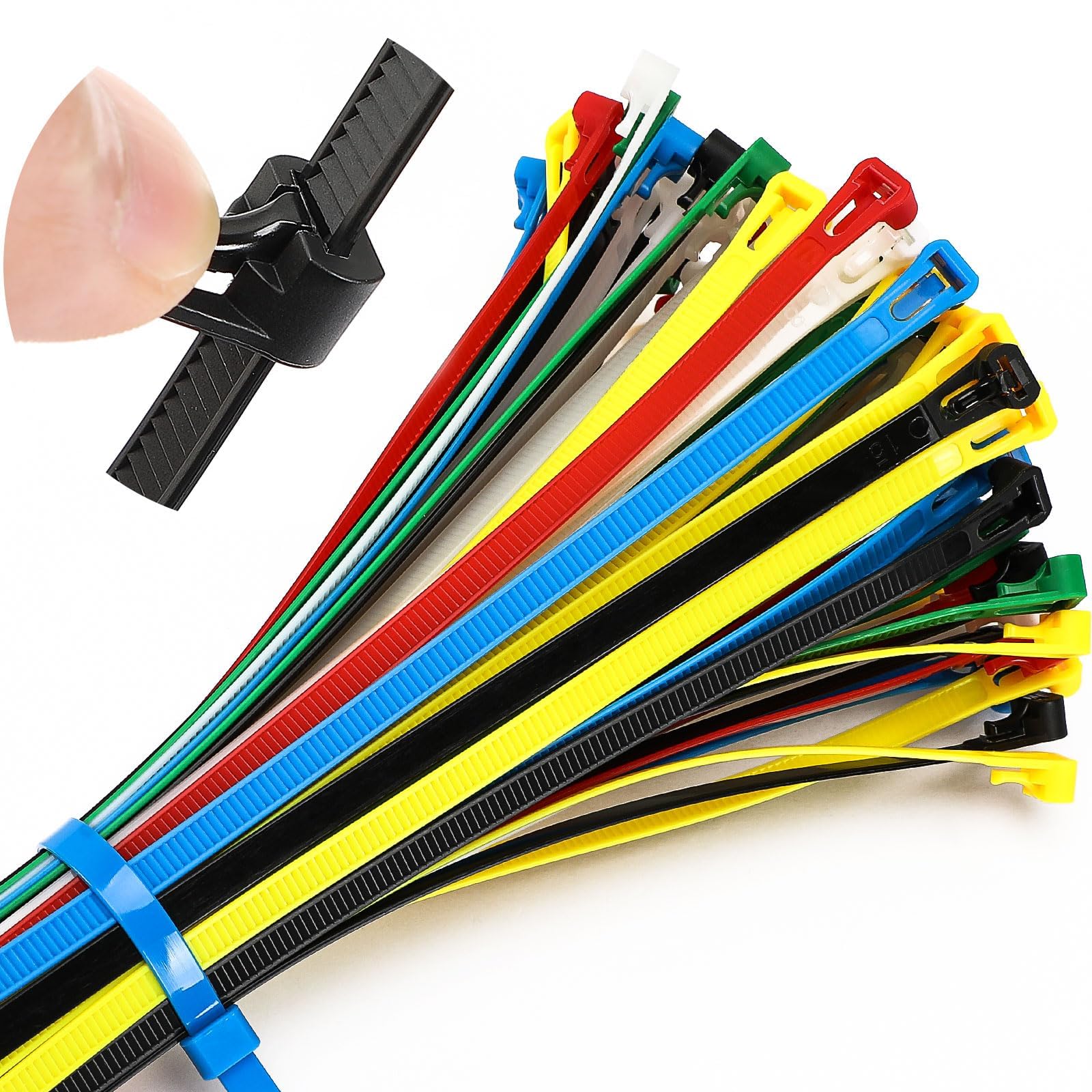 UPINS 120Pcs Coloured Cable Ties, 300x7.6 mm Reusable Cable Ties Nylon Zip Ties 6 Colors for Home Garden Workshop Office (Black White Red Yellow Blue Green)