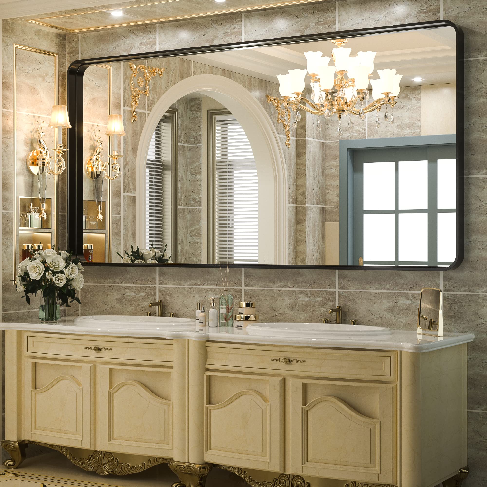 TokeShimi 72x36 Inch Black Bathroom Mirror for Wall Vanity Mirror with ...